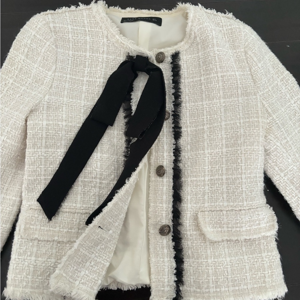 Zara tweed white and black with bow